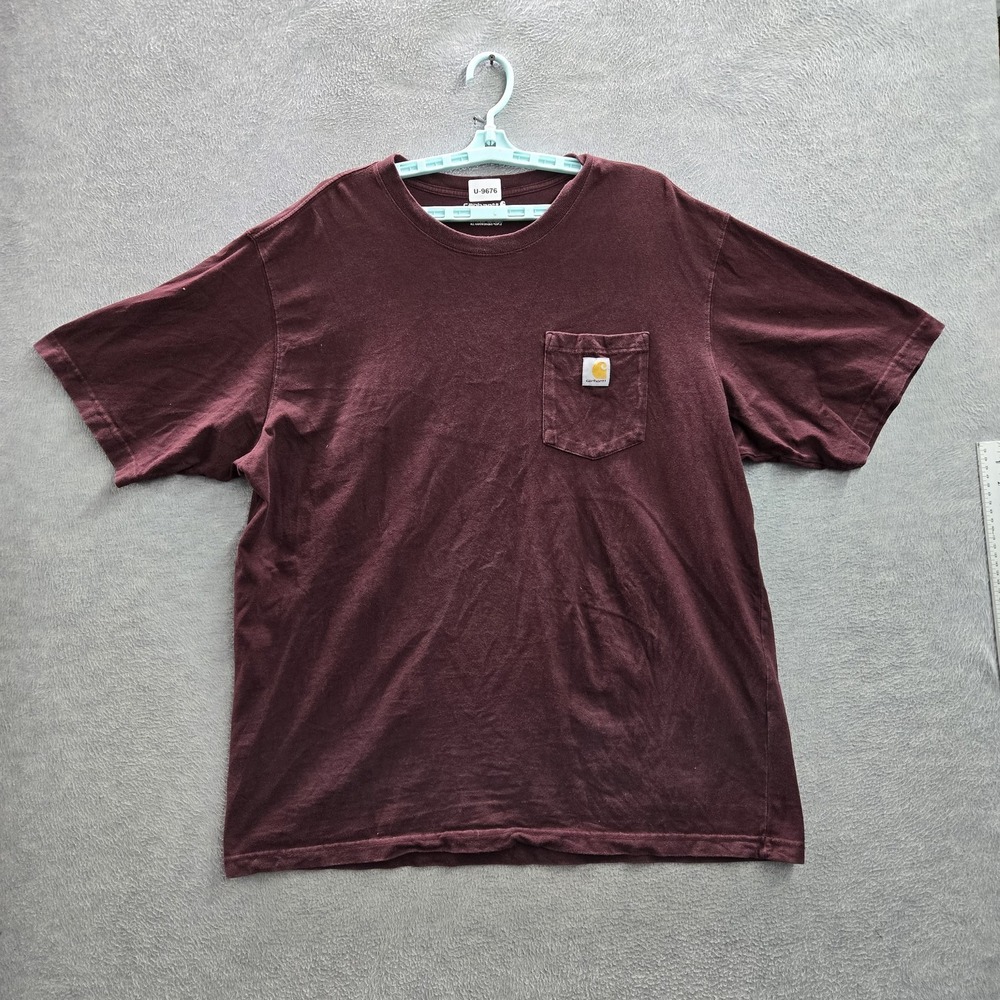 Carhartt Men Shirt XL‎ Red K87 Long Sleeve Pocket Shirt Logo Short